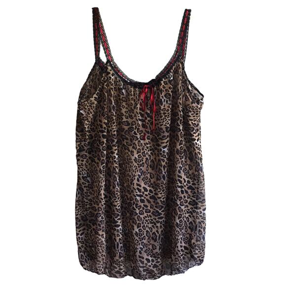 Cacique Leopard Print Mesh Chemise Size 18 20 Sheer Lingerie Lace Trim Sleepwear - Picture 11 of 11